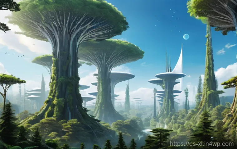 기후 엔지니어링의 윤리적 이론 - **Prompt:** A visually stunning, futuristic landscape showcasing humanity's positive ingenuity in cl...