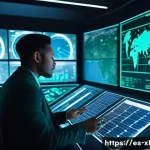 Home 19 기후 엔지니어링의 복잡한 문제와 윤리적 해결책 - A highly detailed, cinematic shot of a futuristic climate control center. Scientists, diverse in age...